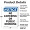 Signmission No Loitering Or Public Drinking OSHA Notice Sign, Aluminum, 7in W x 10in L, 2PK OS-2PACK-NS-A-710-V-14699 - alternate 4